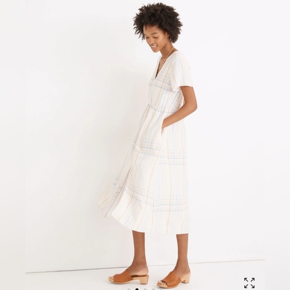 Madewell Linen-Blend Clara Midi Dress in Plaid - Picture 2 of 9